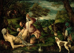 De Gelijkenis van de Barmhartige Samaritaan, 1575 door Francesco Bassano